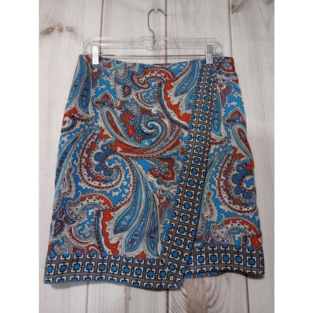 New York & Company Skirt Ladies 6 Paisley Blue‎ Pencil Mock wrap